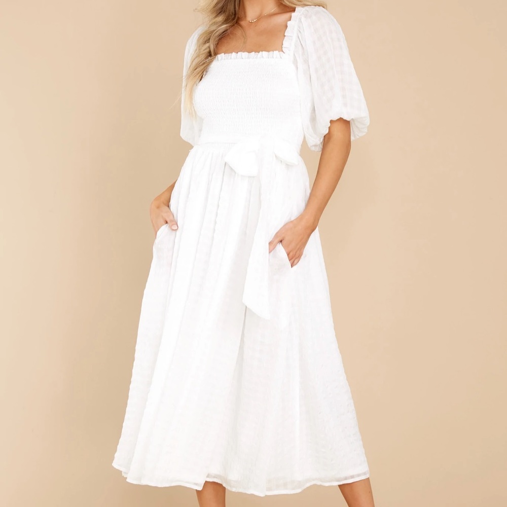 NWOT: Red Dress Boutique White Midi Dress - Large. Currently SOLD OUT.